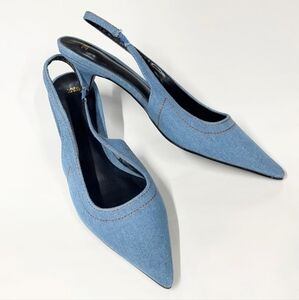 ZARA Denim Slingback Kitten Heels